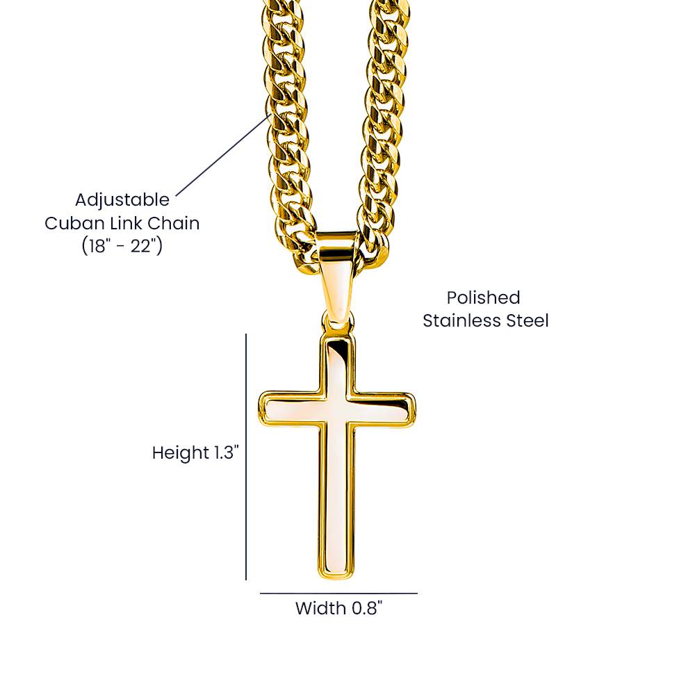 To My Grandson - As you grow older you will face many challenges in life - Grandson Gift from Grandpa - Artisan Cross with Cuban Link Chain