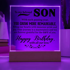 Personalized Square Acrylic Plaque for Son, Custom Printed Gift, Birthday, Graduation, or Christmas Keepsake, To My Beloved Son