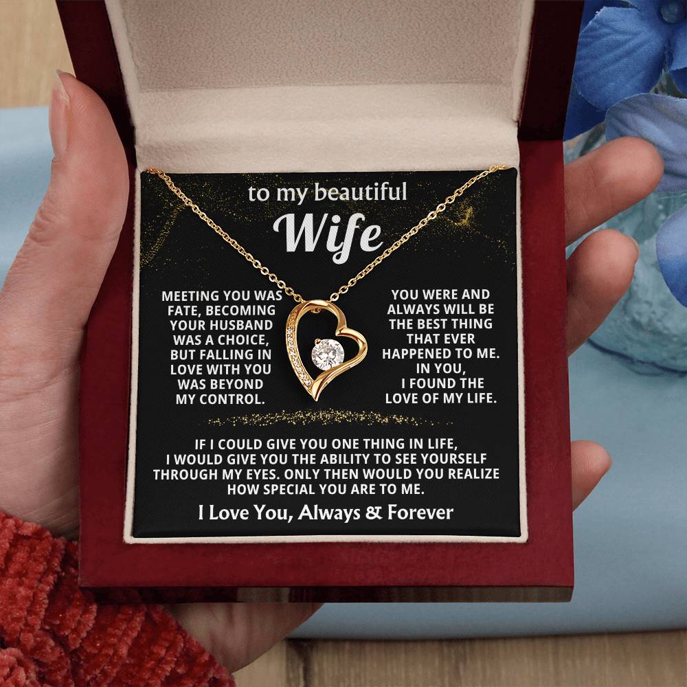 To My Beautiful Wife Necklace - Sweet Emotional Gift for Wife from Husband on Birthday, Anniversary & Valentine’s Day - Forever Love Necklace