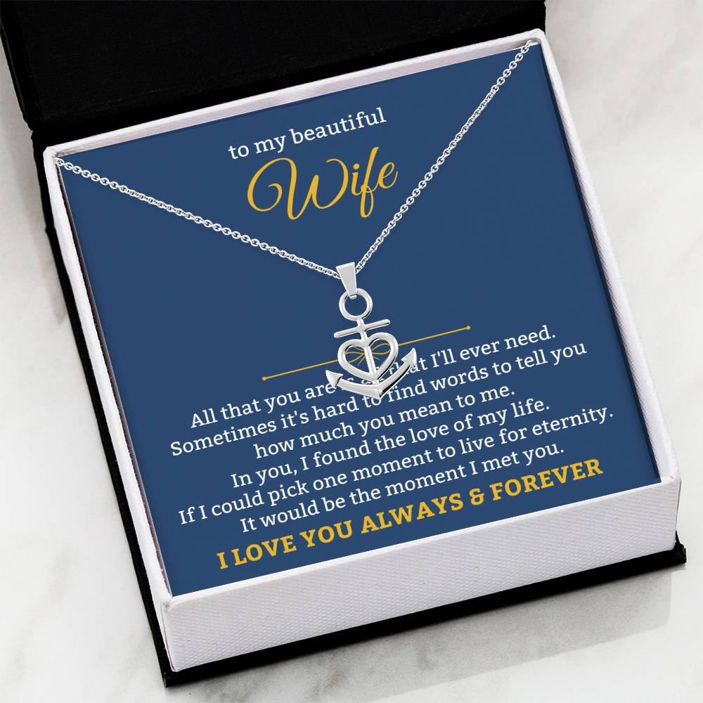 To My Beautiful Wife Necklace - Romantic Gift For Wives - Perfect For Anniversaries, Birthdays Or Special Occasions - Gifts For Her - Anchor Pendant Necklace