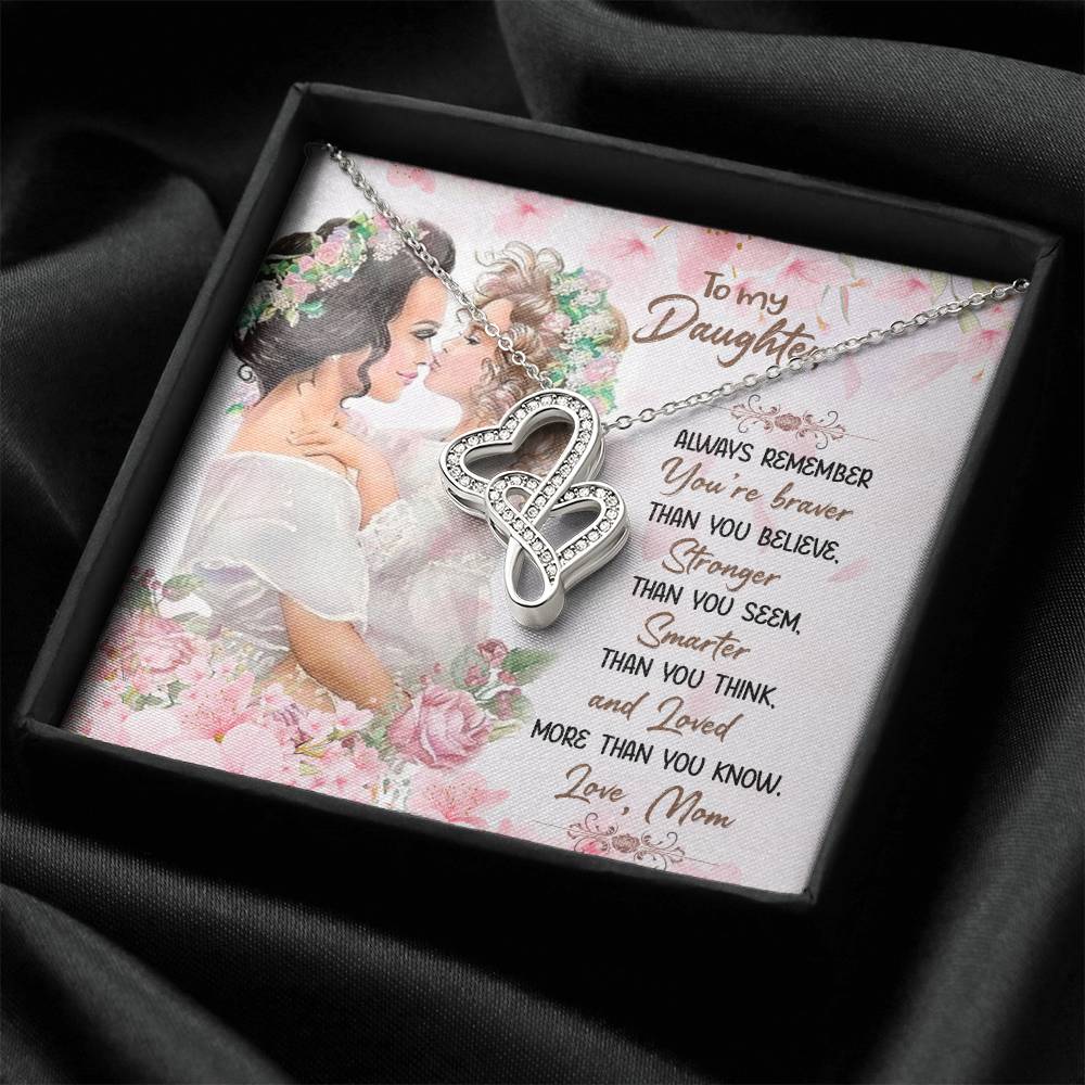 To My Daughter Necklace – Mother to Daughter Birthday Graduation Present – Heart-to-heart Pendant Necklace