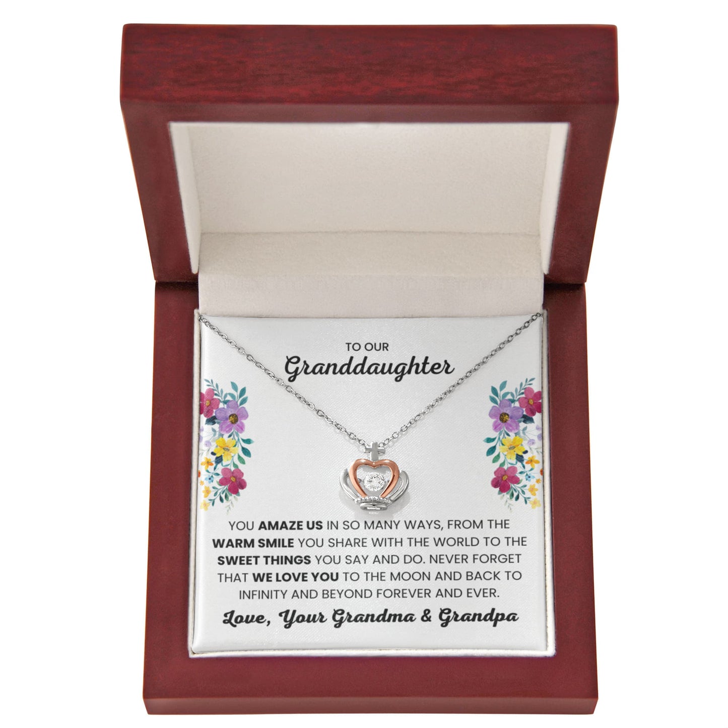 To Our Granddaughter - You Amaze Us Gift Jewelry from Grandma & Grandpa – Crown Pendant Necklace