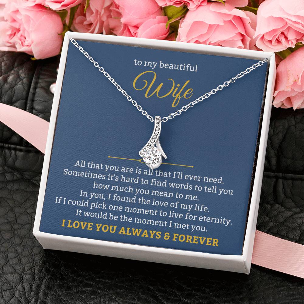 To My Beautiful Wife Necklace - Unforgettable Husband Gift, Emotional Jewelry for Anniversary & Valentine’s Day - Alluring Beauty Necklace