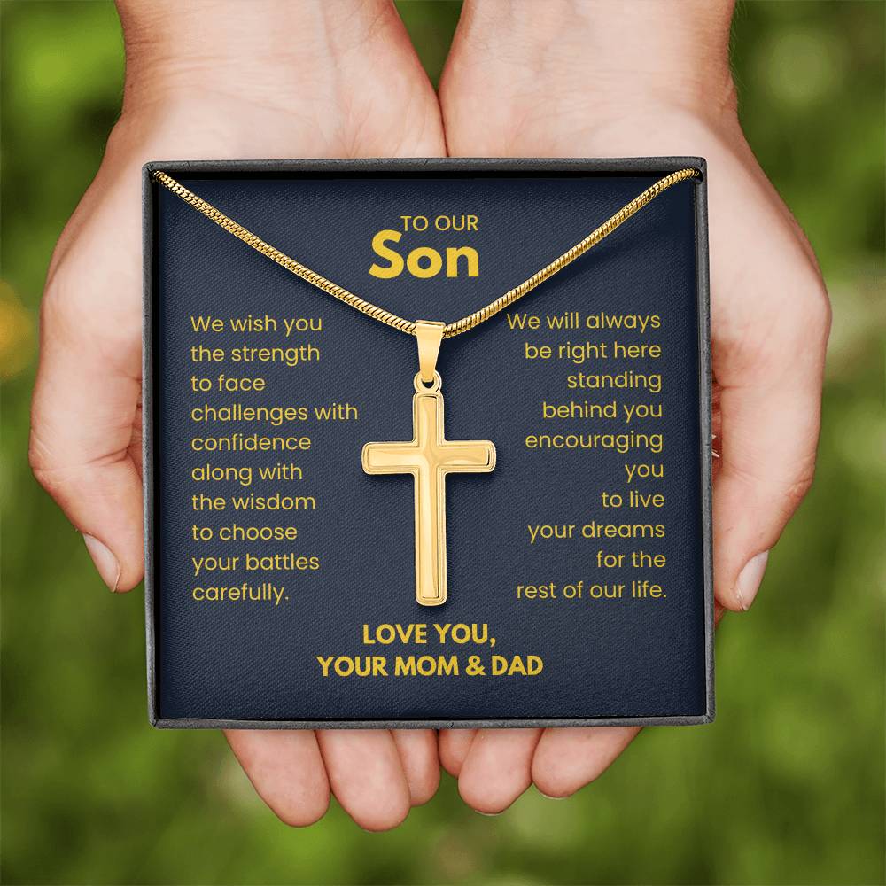 To Our Son - Son Gift from Mom and Dad - Artisan Cross Necklace