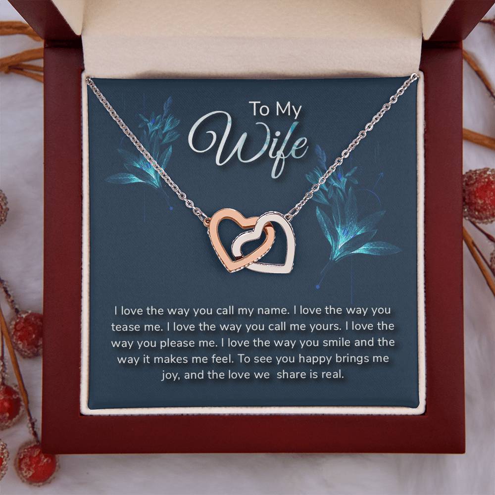 To My Wife Necklace - Romantic Everyday Jewelry Gift from Husband for Birthday, Valentine’s Day & Just Because - Interlocking Hearts Necklace