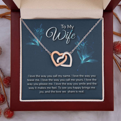 To My Wife Necklace - Romantic Everyday Jewelry Gift from Husband for Birthday, Valentine’s Day & Just Because - Interlocking Hearts Necklace