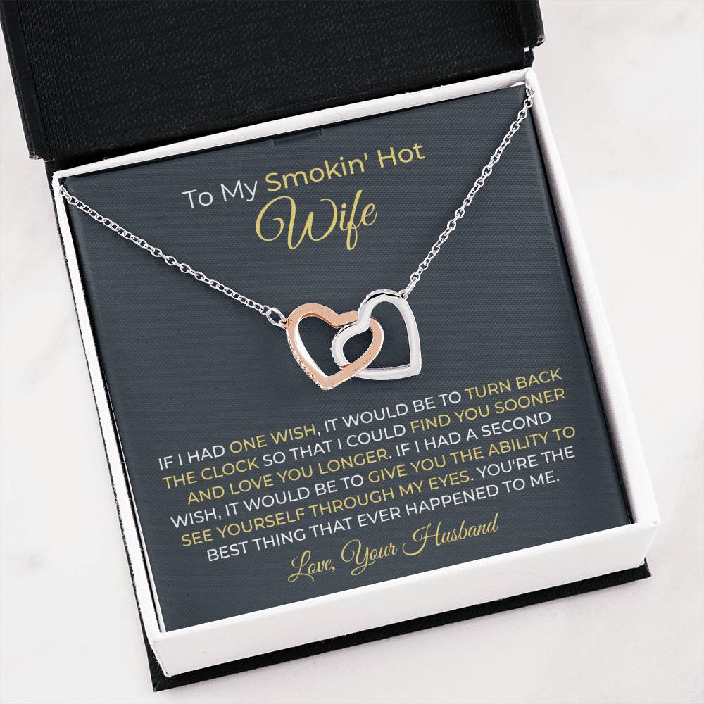 Romantic Gift for Smokin' Hot Wife - Jewelry from Husband for Valentine’s Day - Interlocking Hearts Necklace