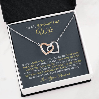 Romantic Gift for Smokin' Hot Wife - Jewelry from Husband for Valentine’s Day - Interlocking Hearts Necklace