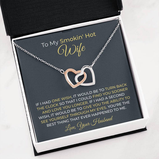 Romantic Gift for Smokin' Hot Wife - Jewelry from Husband for Valentine’s Day - Interlocking Hearts Necklace