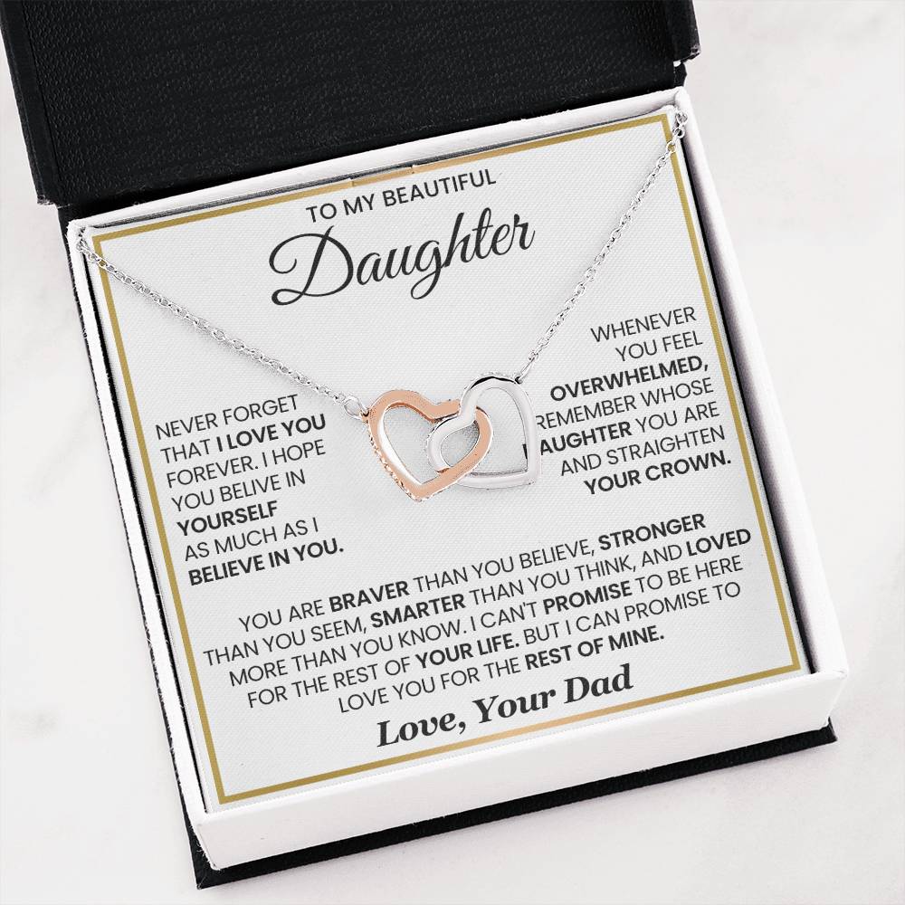 To My Daughter Necklace Gift from Dad for Birthday, Graduation, Christmas & Valentine's Day - Interlocking Hearts Necklace