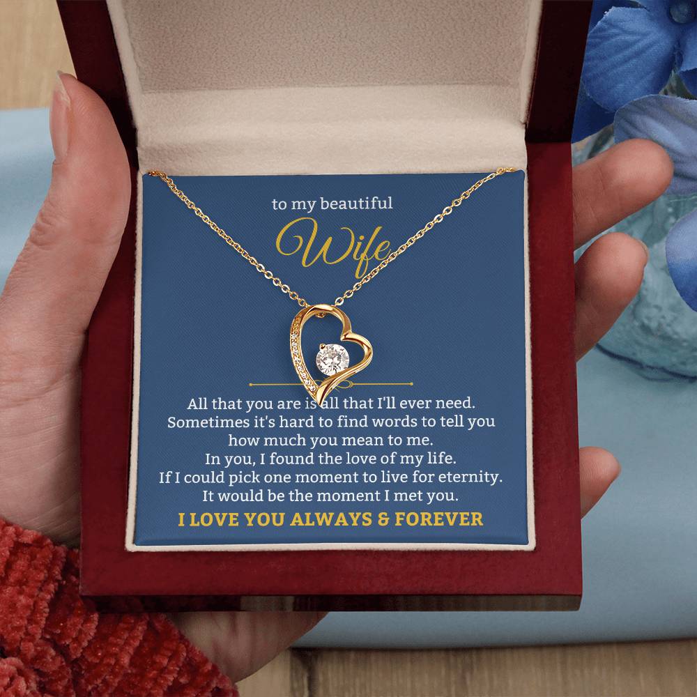 To My Beautiful Wife Necklace - Emotional Love Jewelry Gift from Husband for Valentine’s Day & Birthday Happiness - Forever Love Necklace