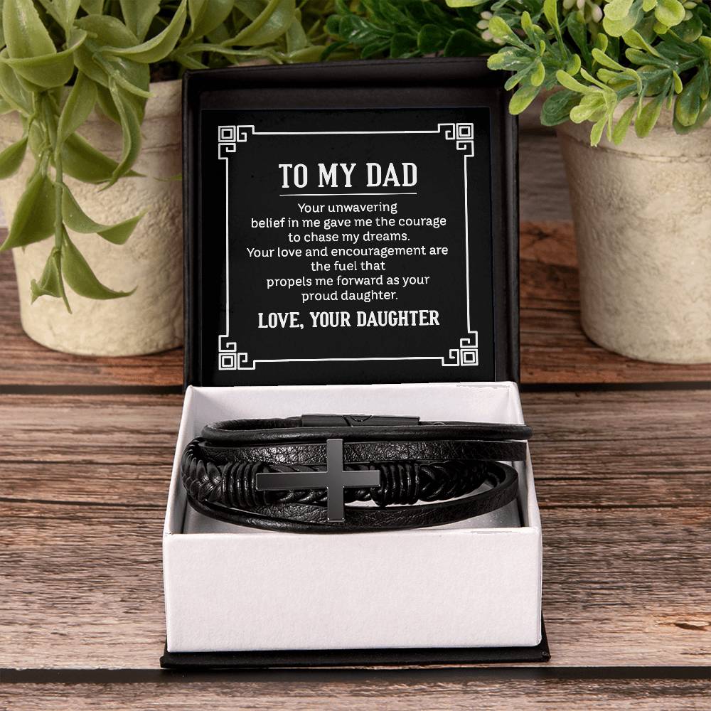 To My Dad Bracelet - Gift for Dad from Daughter - Men's Cross Bracelet