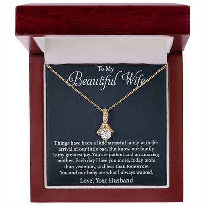 To My Beautiful Wife Necklace - Perfect Romantic Surprise from Husband for Anniversary, Birthday & Valentine’s Day - Alluring Beauty Necklace