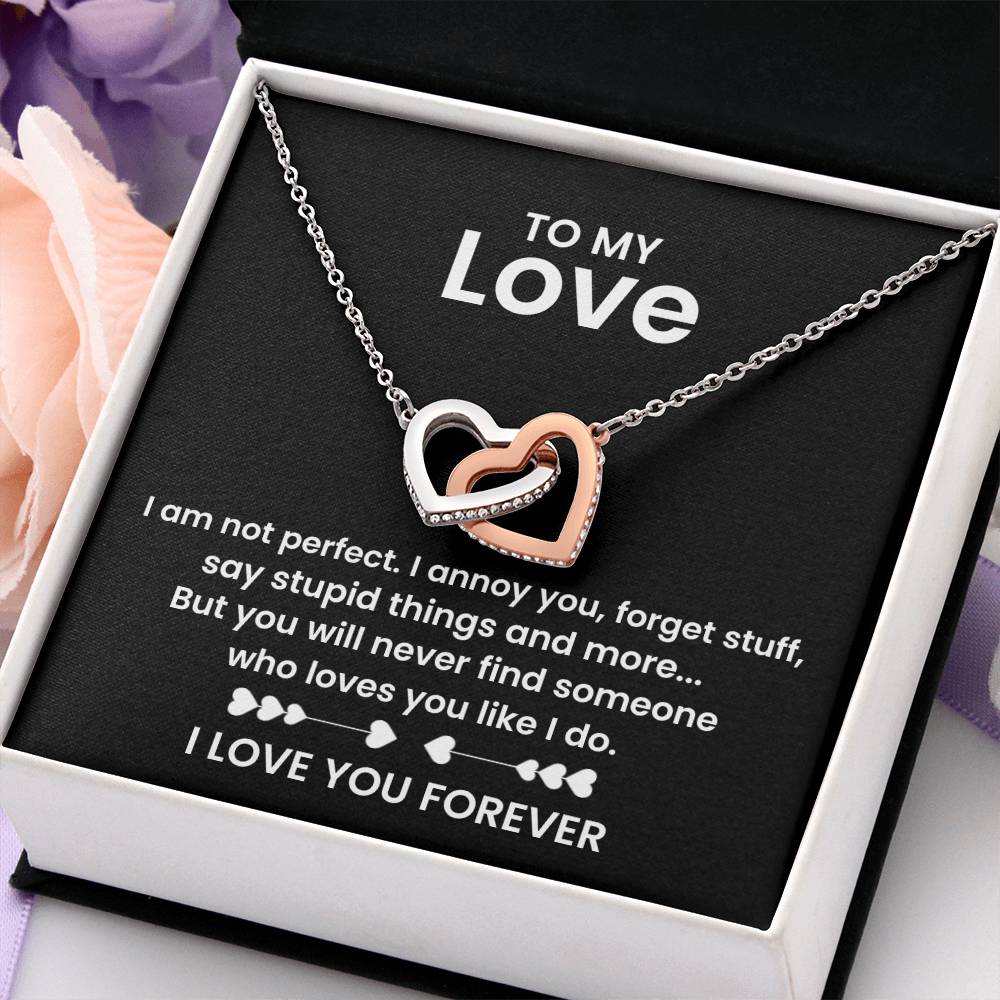 To My Love Necklace - Cherished Wife Gift from Husband for Valentine’s Day, Anniversary & Birthday - Interlocking Hearts Necklace