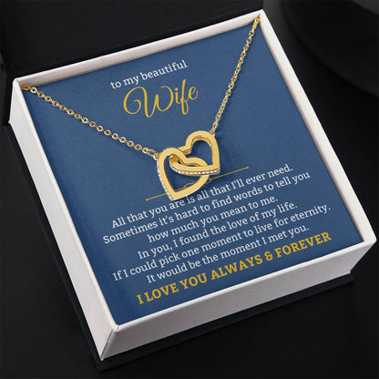 To My Wife Necklace - Romantic Jewelry for Valentine’s Day & Anniversaries - Interlocking Hearts Necklace