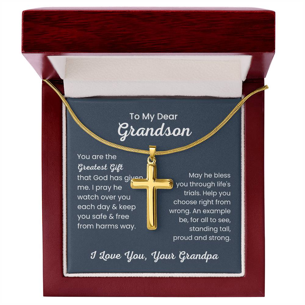 To Dear My Grandson - You are the greatest gift - Gift for Grandson from Grandpa - Artisan Cross Necklace