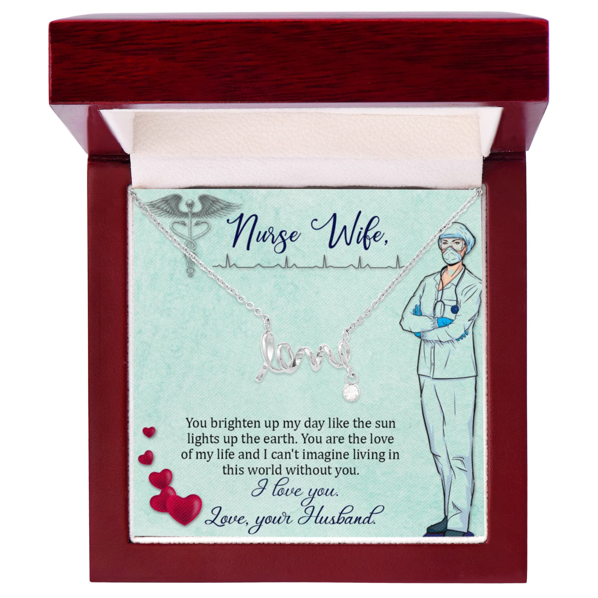 To My Nurse Wife Gift from Husband - Scripted Love Necklace