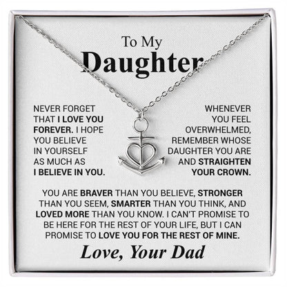 To My Daughter Necklace - Sentimental Surprise Gift from Dad - Anchor Pendant Necklace