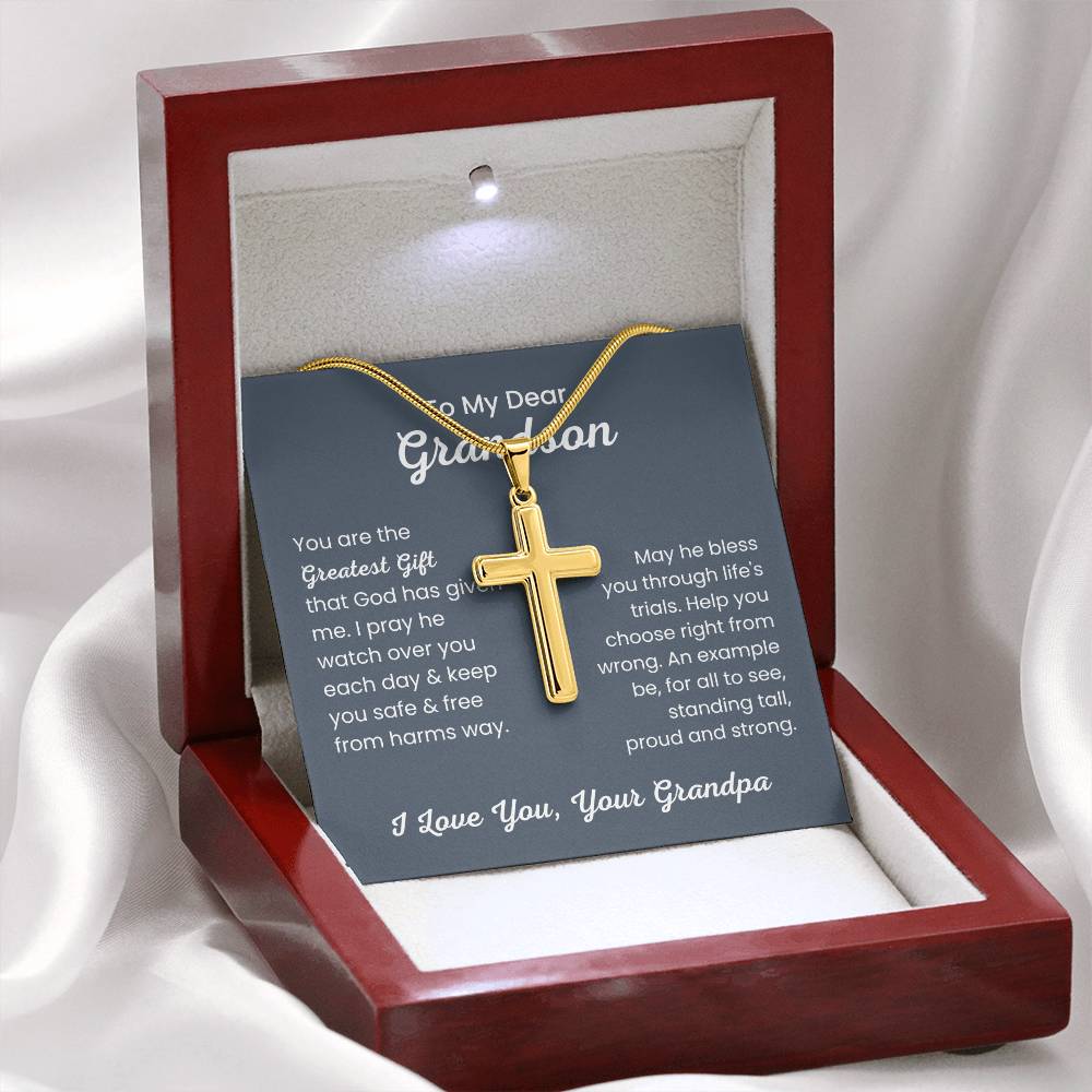To Dear My Grandson - You are the greatest gift - Gift for Grandson from Grandpa - Artisan Cross Necklace