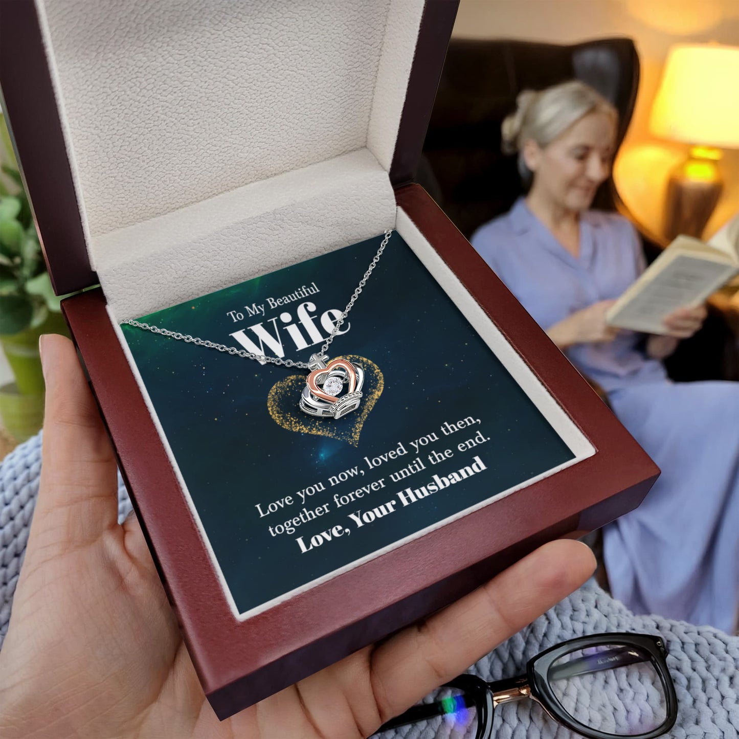 To My Wife Necklace - Special Jewelry Gift from Husband for Birthday, Christmas & Valentine’s Day - Crown Pendant Necklace