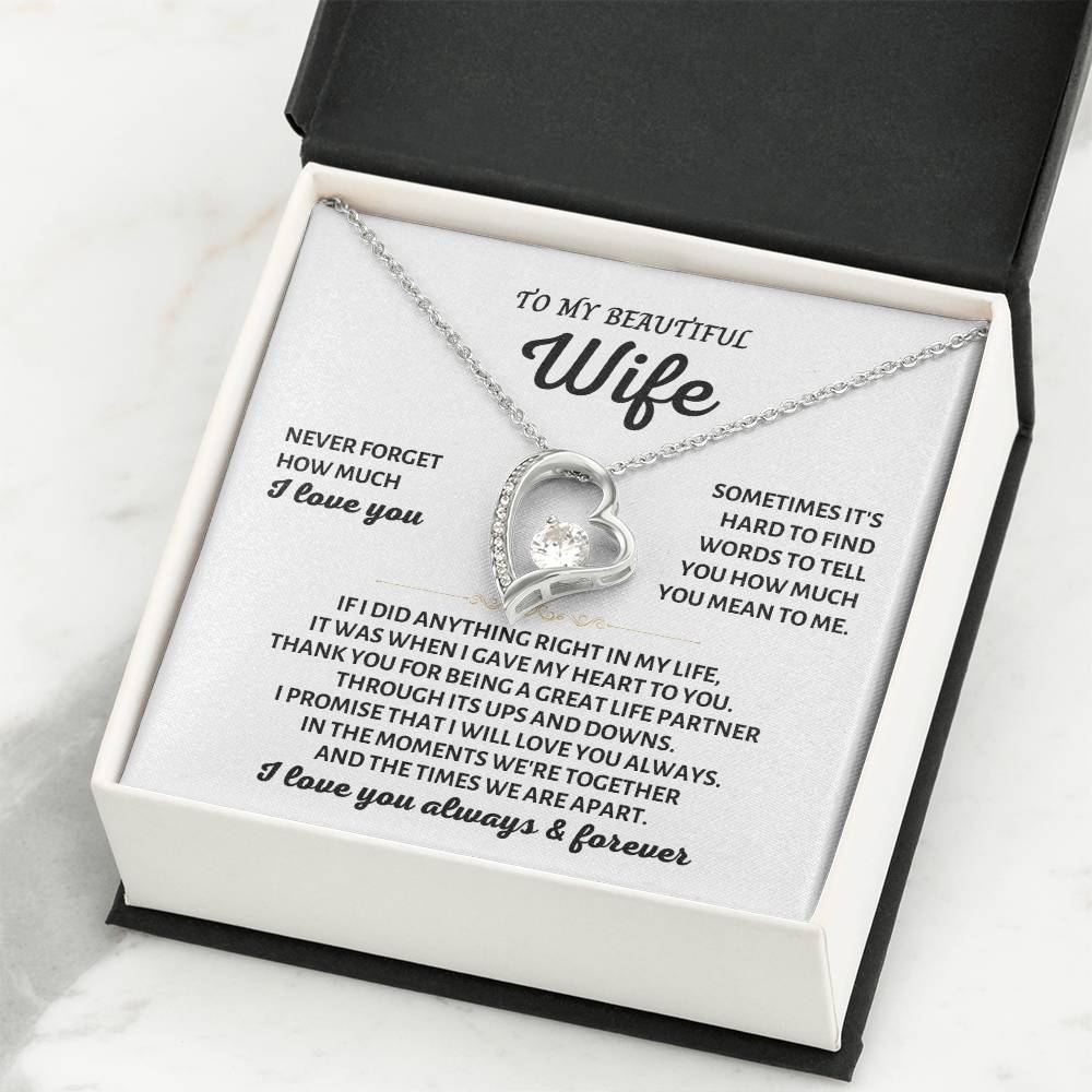 To My Beautiful Wife Necklace - Unforgettable Husband Gift, Emotional Jewelry for Anniversary & Valentine’s Day - Forever Love Necklace