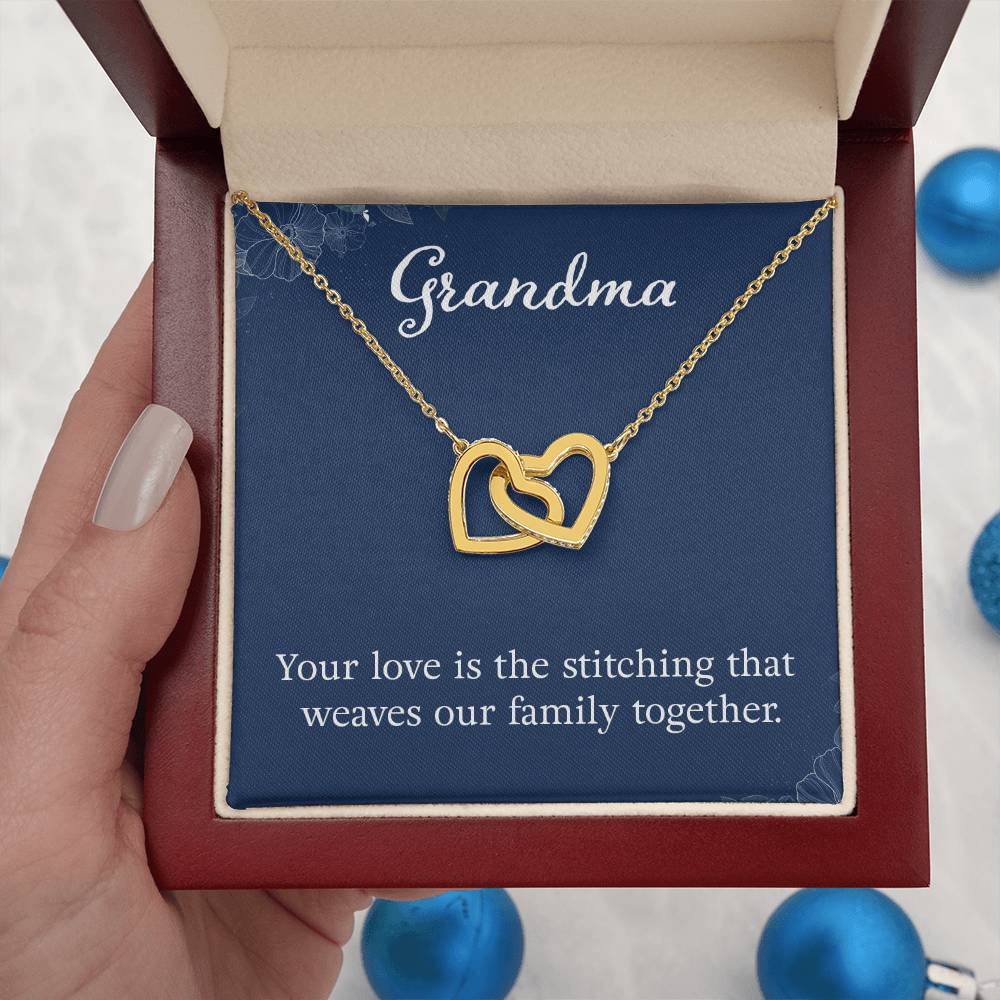 Grandma - Your love is the stitching - Gift for Grandmother - Interlocking Hearts Necklace