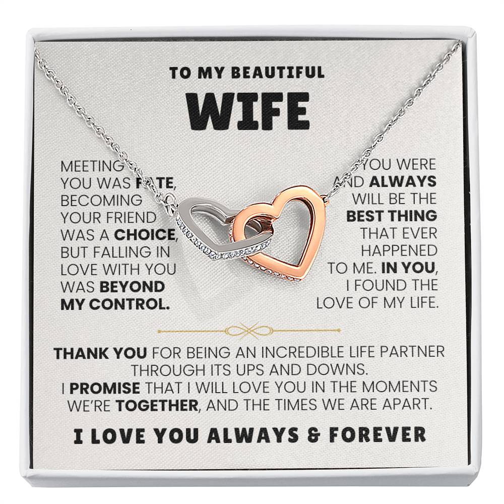 To My Wife Necklace - Holiday & Valentine’s Day Gift from Husband - Interlocking Hearts Necklace