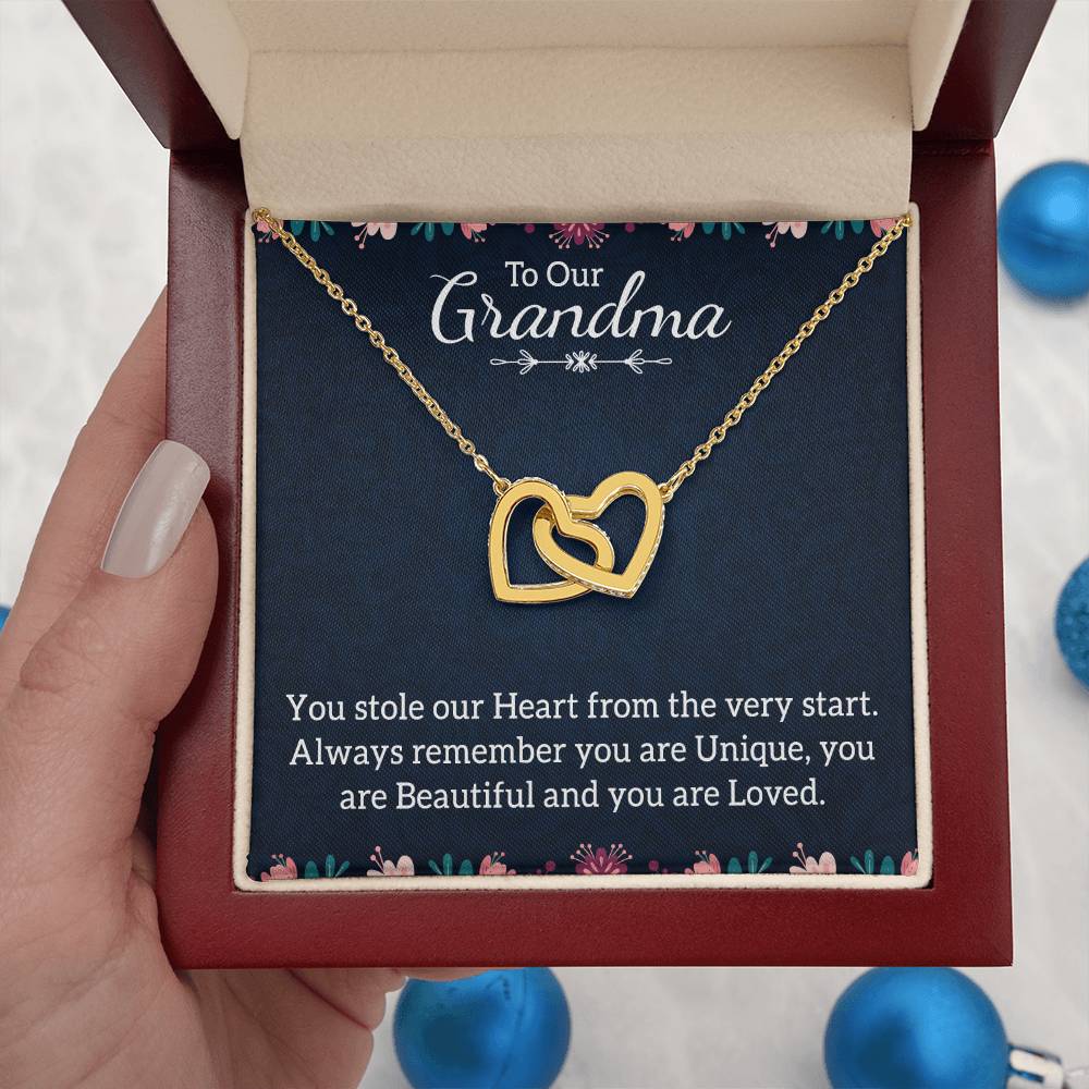 To Our Grandma Necklace - You stole our heart from the very start - Interlocking Hearts Necklace