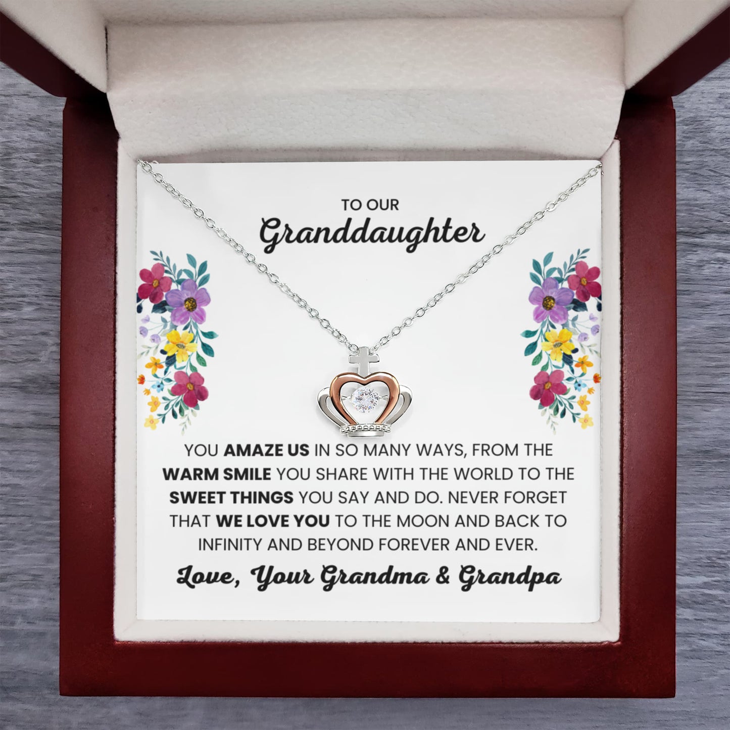 To Our Granddaughter - You Amaze Us Gift Jewelry from Grandma & Grandpa – Crown Pendant Necklace