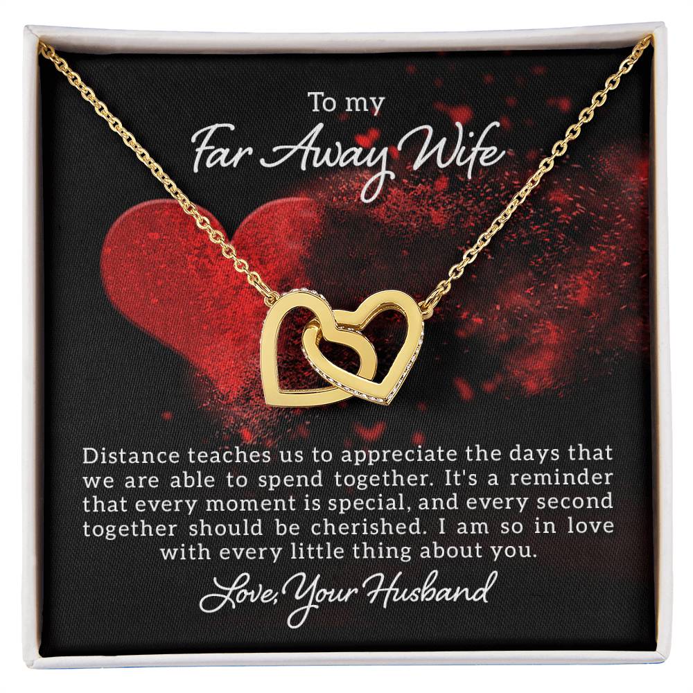 To my far away wife - Distance teaches us - Interlocking Hearts Necklace