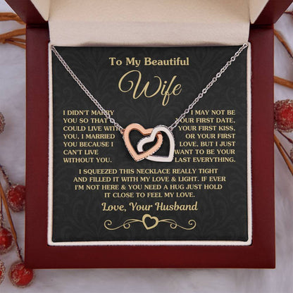 To My Beautiful Wife - Meaningful Jewelry Gift from Husband for Birthday, Valentine’s Day & Anniversary - Interlocking Hearts Necklace