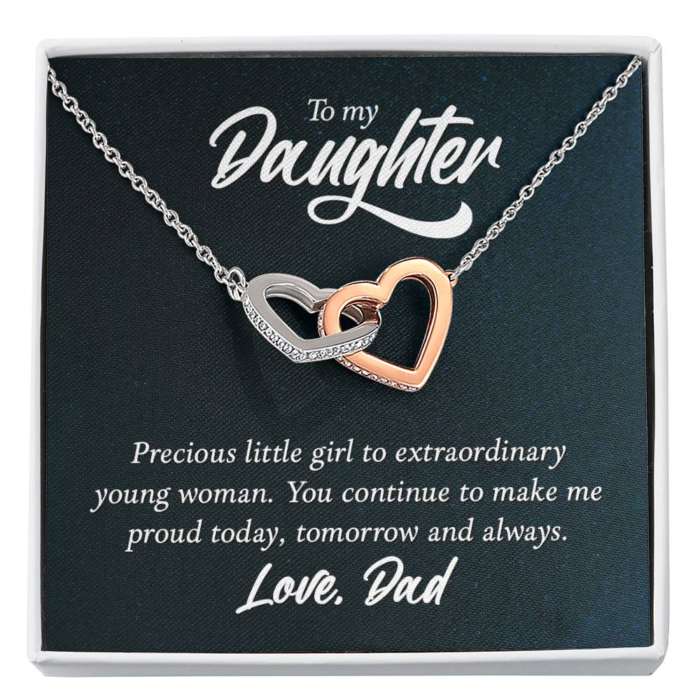 To My Daughter Necklace - Best Proud Dad Jewelry Gift for Daughter’s Special Days & Celebrations - Interlocking Hearts Necklace