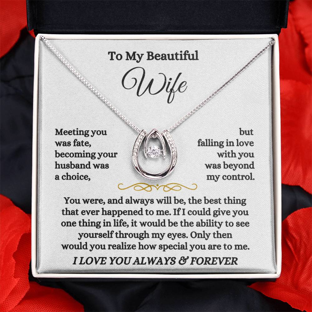 To My Beautiful Wife Necklace - Sweet Emotional Gift for Wife from Husband on Birthday, Anniversary & Valentine’s Day - Lucky In Love Necklace