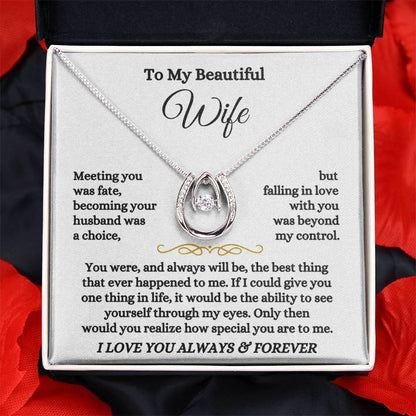 To My Beautiful Wife Necklace - Sweet Emotional Gift for Wife from Husband on Birthday, Anniversary & Valentine’s Day - Lucky In Love Necklace