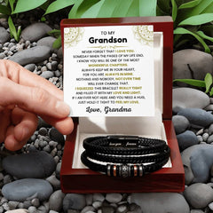 Gifts for Grandson, Men’s Leather Cross Bracelet, Bold Jewelry with Lasting Meaning, To My Grandson