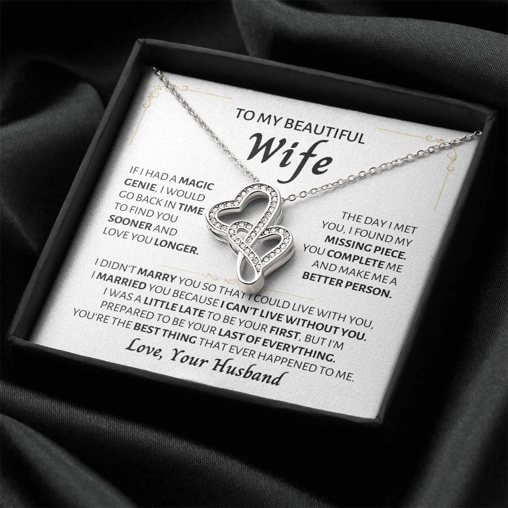 To My Beautiful Wife Necklace - Best Surprise Gift for Wife from Husband for Anniversary, Christmas & Valentine’s Day - Heart-to-heart Pendant Necklace