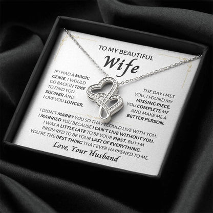 To My Beautiful Wife Necklace - Best Surprise Gift for Wife from Husband for Anniversary, Christmas & Valentine’s Day - Heart-to-heart Pendant Necklace