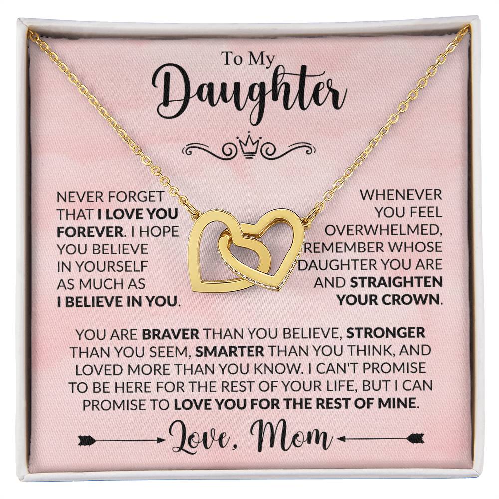 To My Daughter Necklace – Daughter Christmas Graduation Jewelry Gift from Mother – Interlocking Hearts Necklace