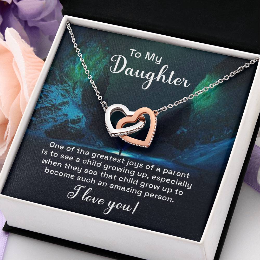 To My Daughter Necklace – Daughter Birthday & Graduation Jewelry Surprise – Interlocking Hearts Necklace