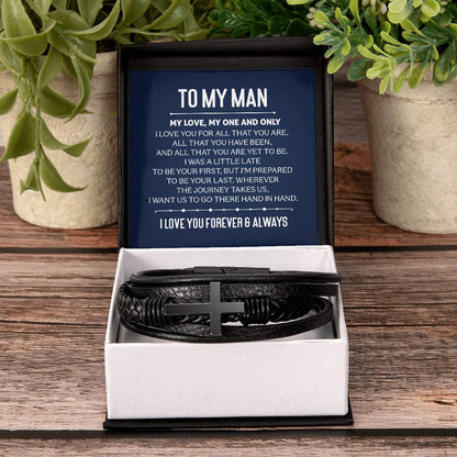 To My Man - My love, my one and only - Men's Cross Bracelet