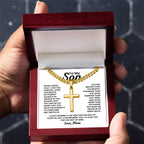 To My Son - Never forget I love you forever - Gift for Son from Mom - Artisan Cross with Cuban Link Chain