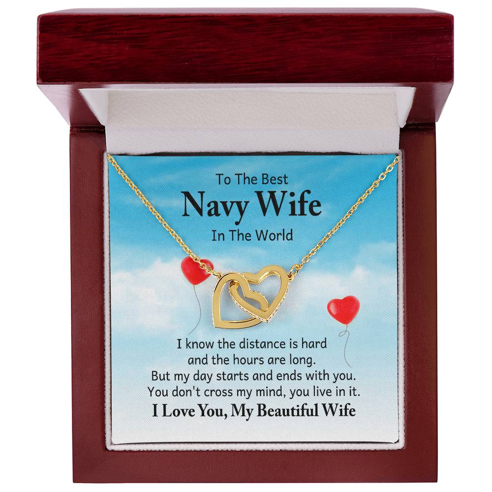 To the best navy wife in the world - I know the distance is hard - Interlocking Hearts Necklace