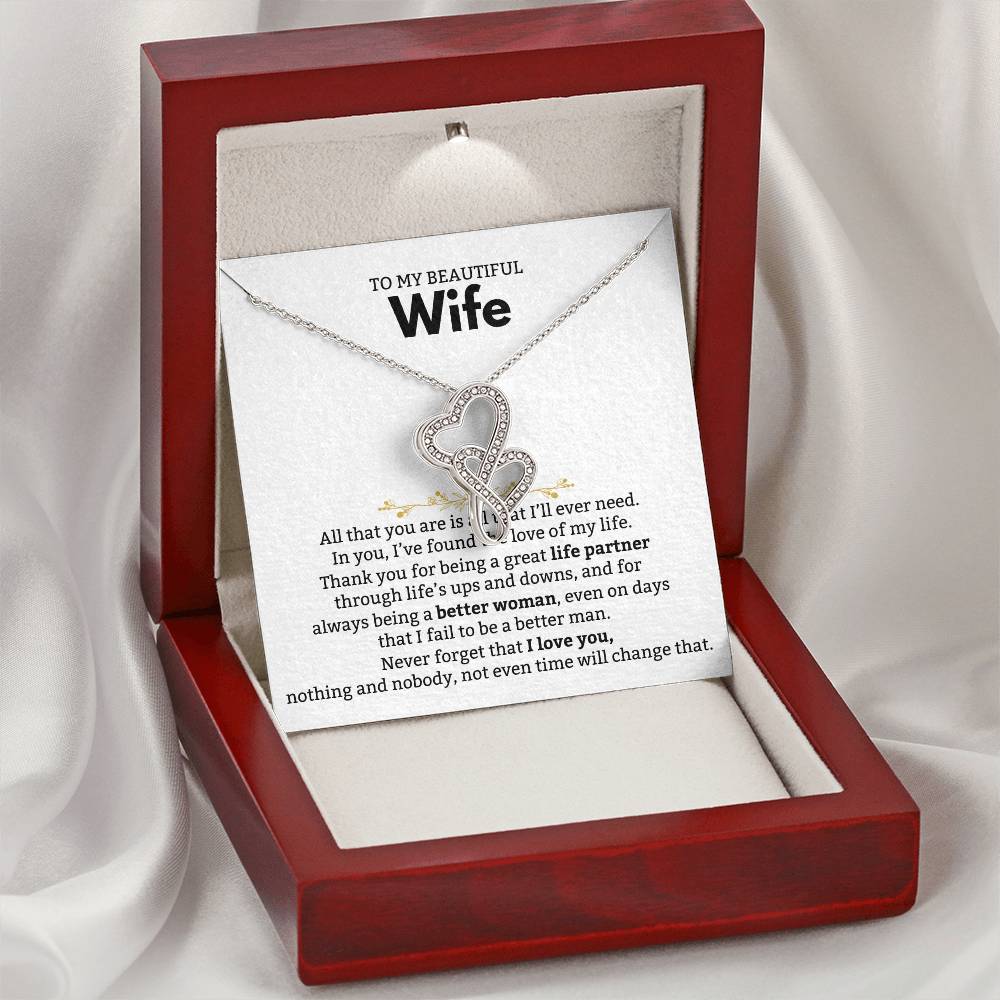 To My Beautiful Wife Necklace - Beautiful Wife Jewelry Gift for Birthday, Valentine’s Day & Special Romantic Moments - Heart-to-heart Pendant Necklace
