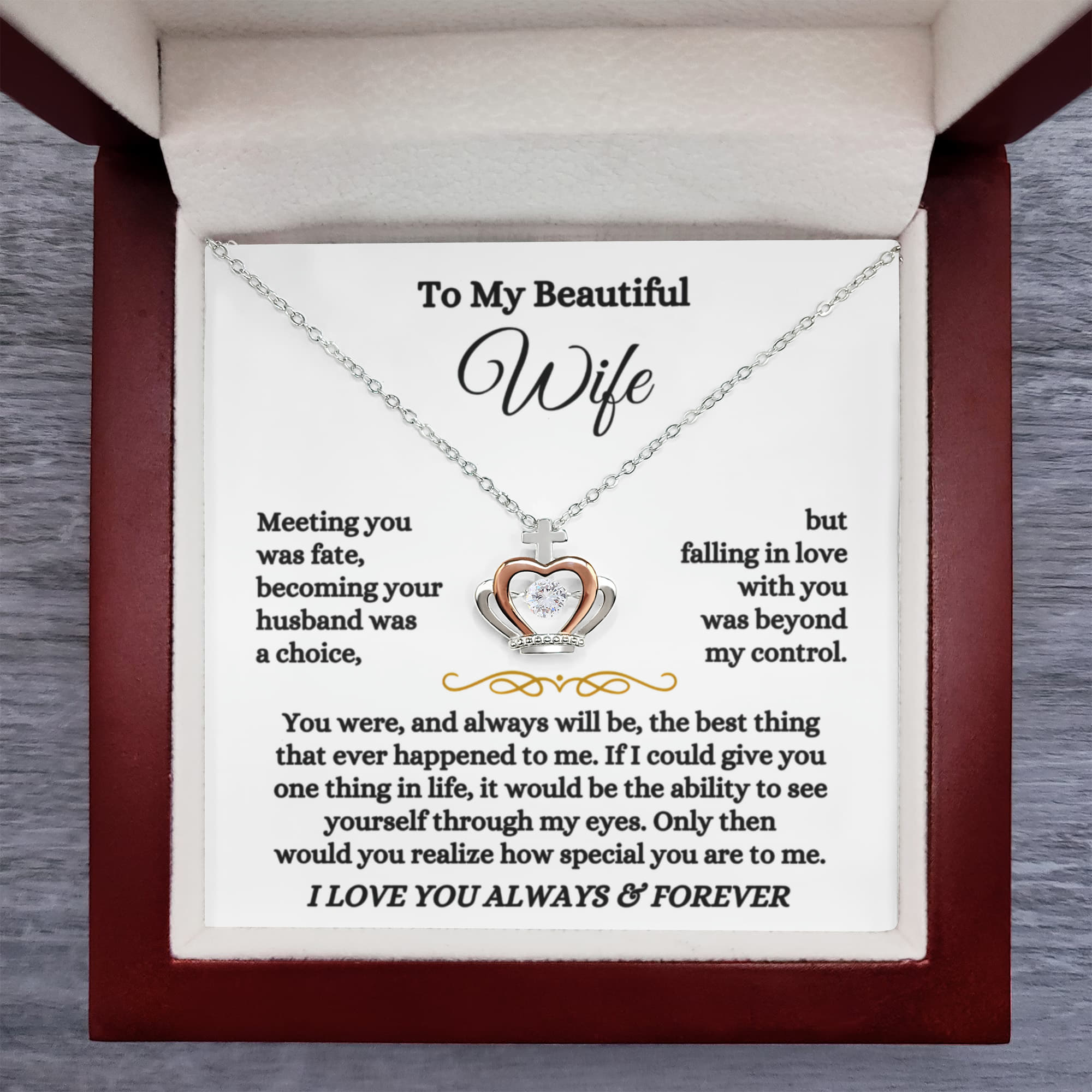 To My Wife Necklace - Meaningful Gift from Husband for Valentine’s Day - Crown Pendant Necklace