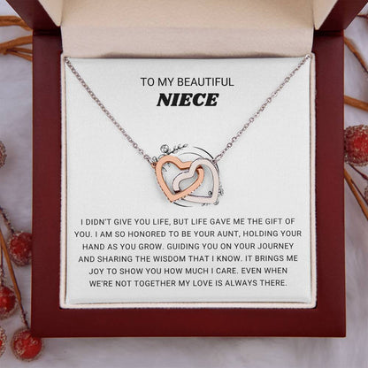 To My Beautiful Niece - I am so honored to be you aunt - Gift for Niece from Aunt - Interlocking Hearts Necklace