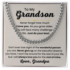 Grandson Necklace Gift from Grandpa, Birthday, Graduation & Christmas Jewelry - Cuban Link Chain