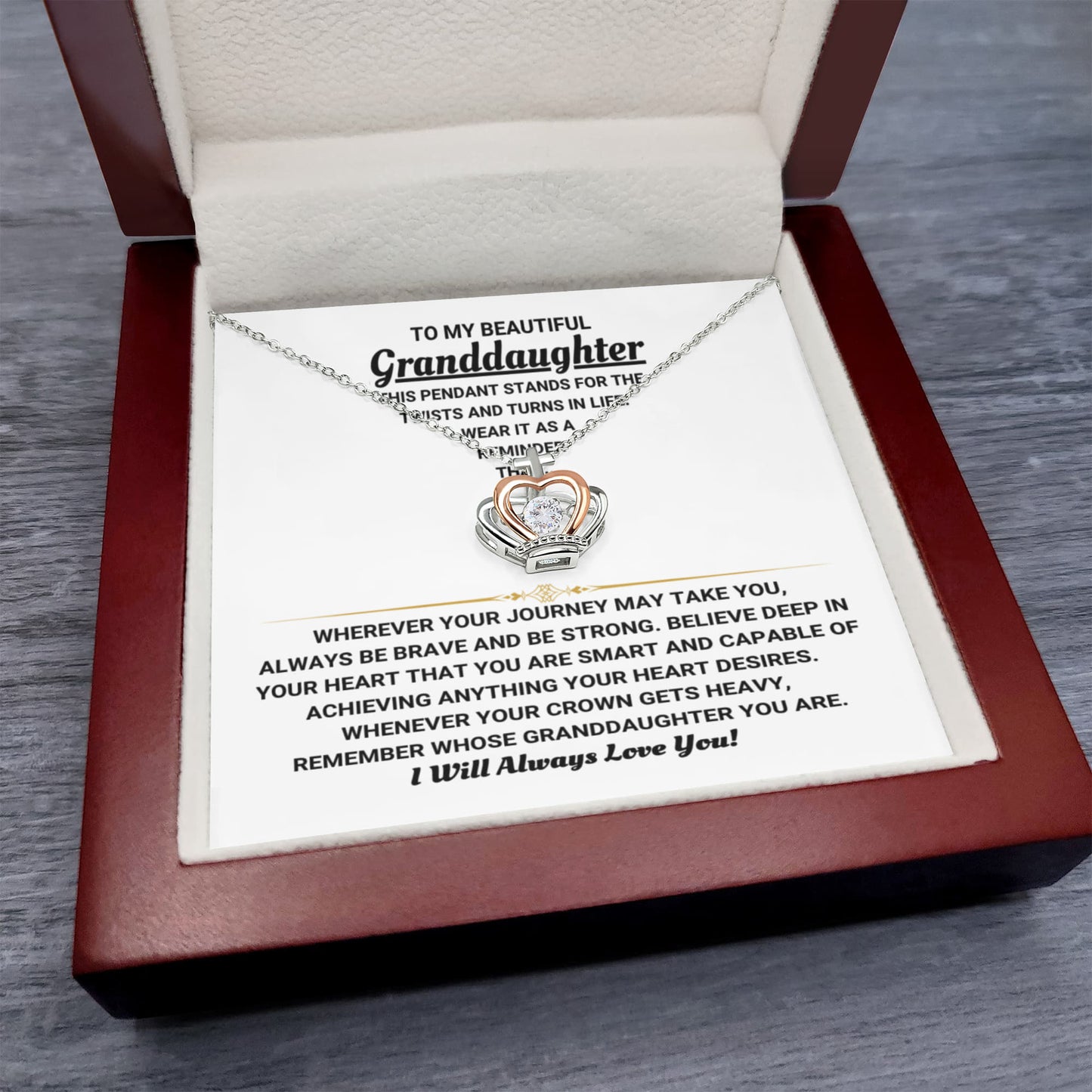 To My Granddaughter Necklace – Graduation Birthday Jewelry Idea for Granddaughter – Crown Pendant Necklace