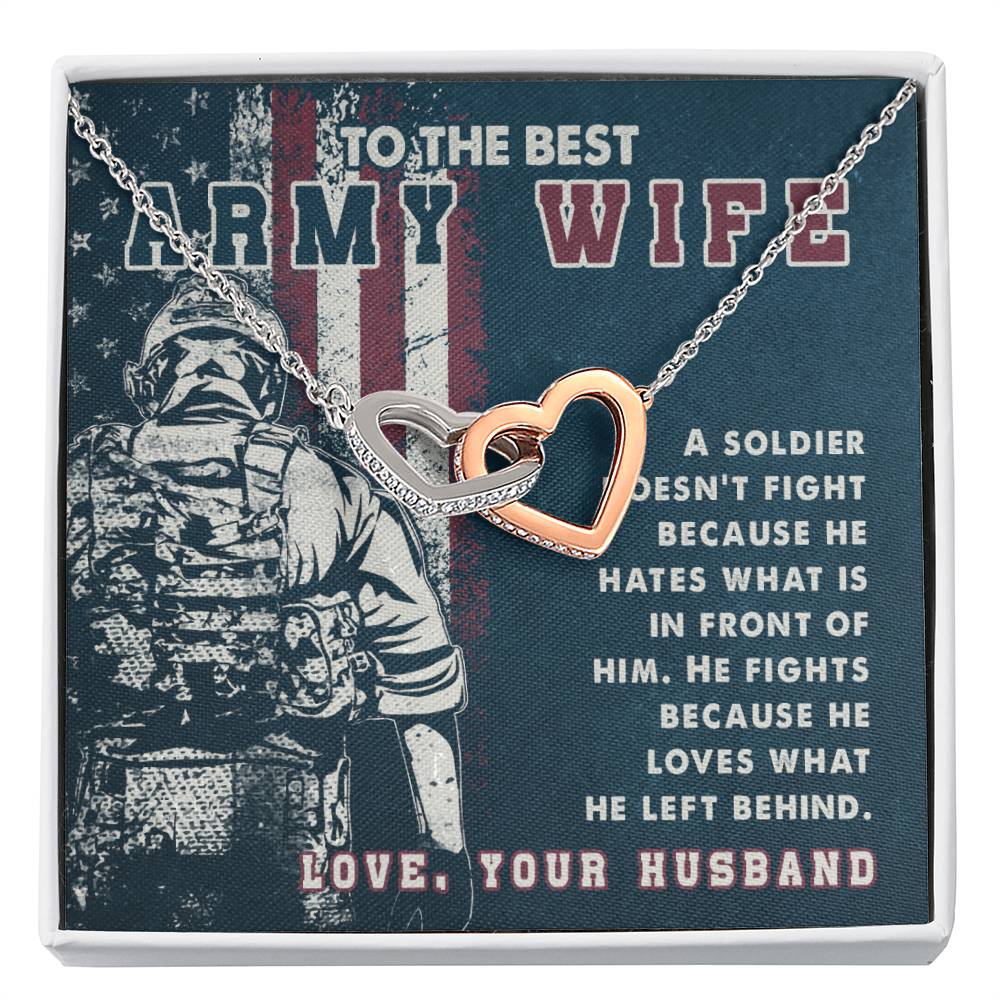 To My Army Wife Necklace - Best Loving Jewelry Gift for Valentine’s Day, Anniversaries & Romantic Surprises - Interlocking Hearts Necklace