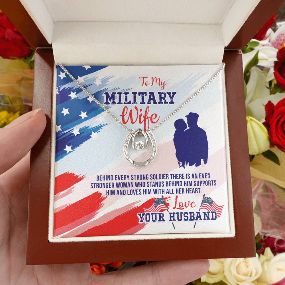 To My Military Wife Necklace - Perfect Gift from Husband for Birthday, Christmas & Valentine’s Day - Lucky In Love Necklace
