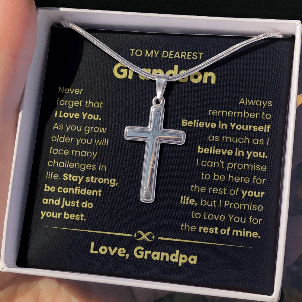 To My Grandson - Grandson Gift from Grandpa - As you grow older you will face many challenges in life - Artisan Cross Necklace